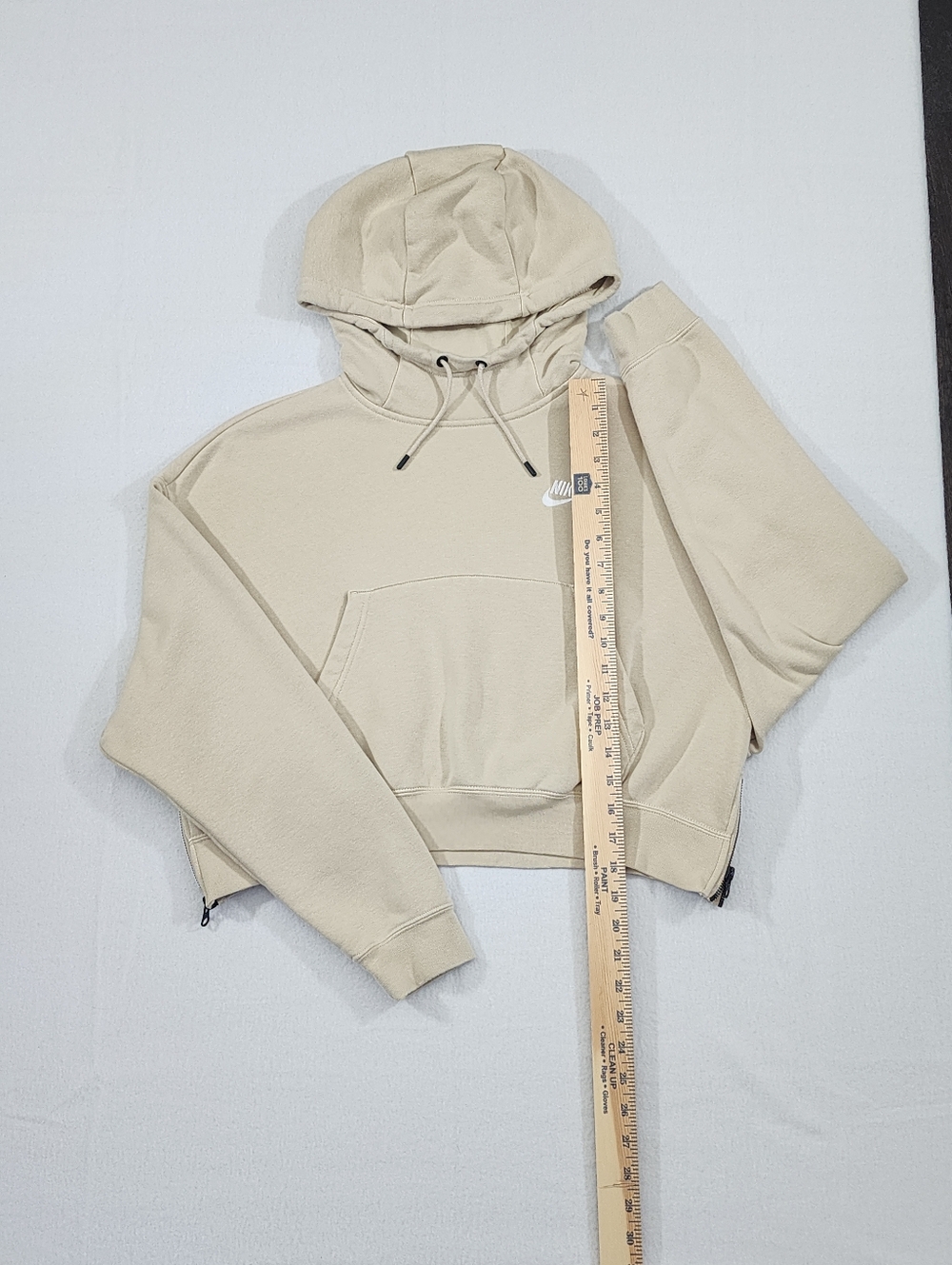 Nike Tech Fleece Cropped Hoodie Beige Cream Medium Zip Hem - Picture 6 of 12